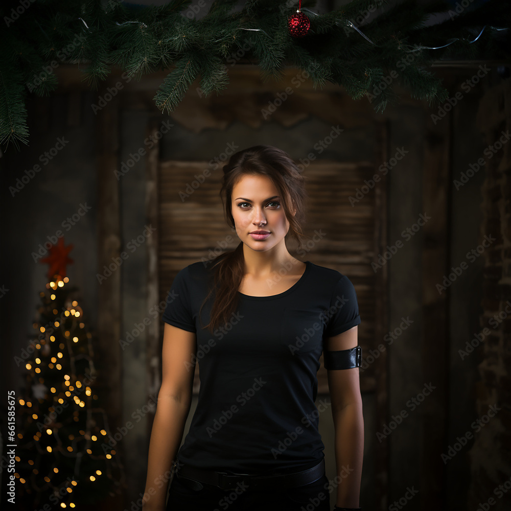 Fototapeta premium Model vor weihnachtlichem Hintergrund