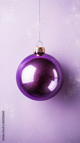 Christmas ball on pastel background. Flat lay, top view with copy space