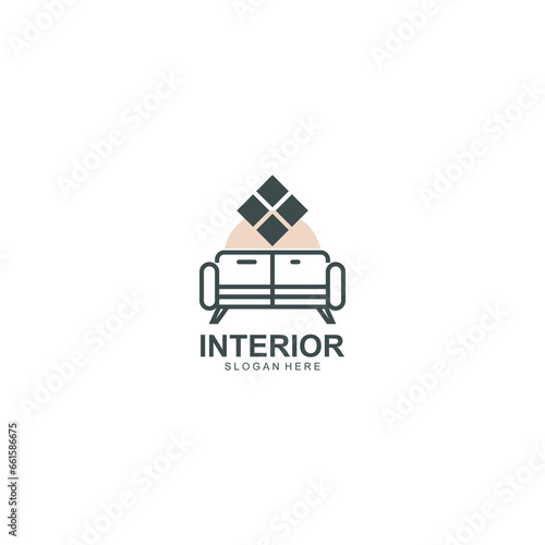 Minimalist interior logo. creative line art style concept for furniture interior template