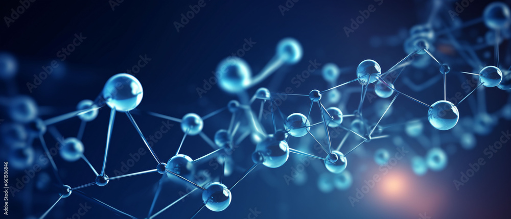 Abstract futuristic molecules technology with polygonal shapes on dark blue background - obrazy, fototapety, plakaty 