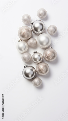 Christmas balls on pastel background. Flat lay, top view with copy space