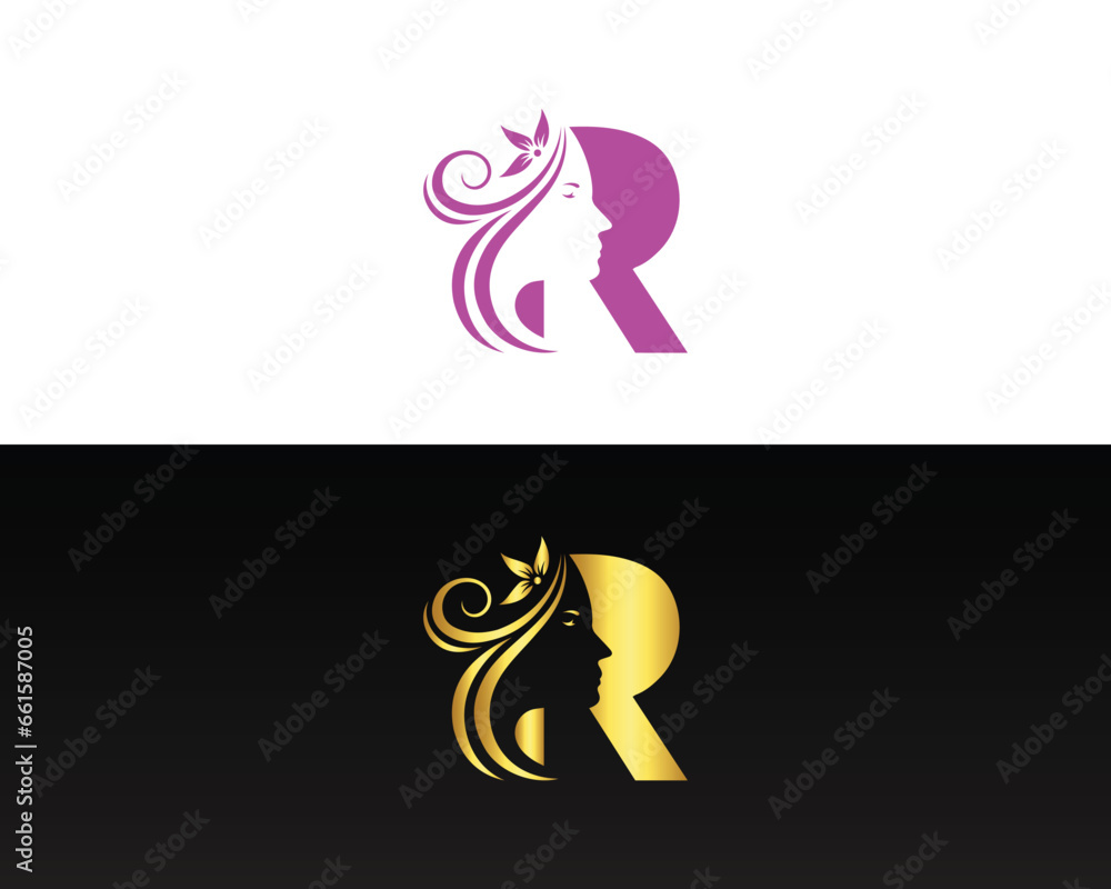 Initial Letter R Beauty Woman Face Logo Design Vector Illustration ...