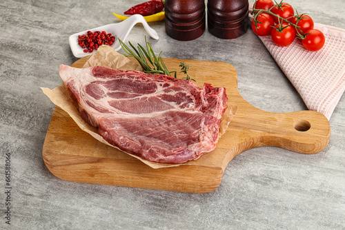 Raw pork neck steak uncoocked