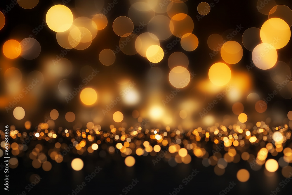 Creative background with blurred golden bokeh on black background Creative background with blurred golden bokeh on black background