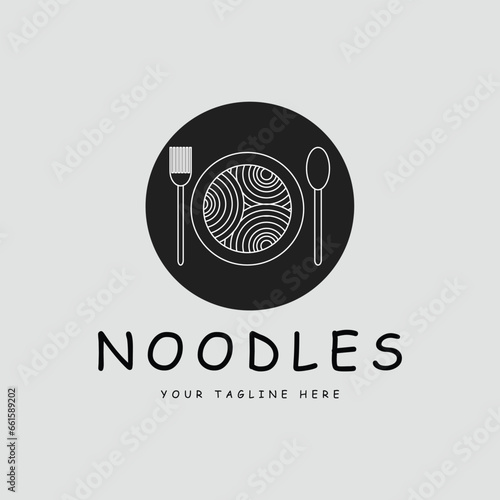 noodles or ram-en logo line art simple minimalist vector illustration icon template design symbol food concept for restaurant business