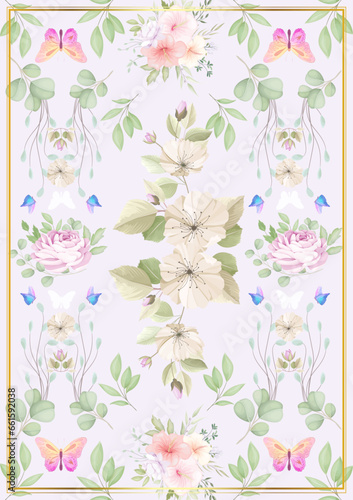Wallpaper Mural White Pink Floral Butterfly Art Work with Golden Fram Torontodigital.ca