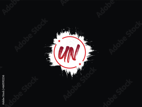 Abstract UN Circle Logo, Minimal UN nu Brush Logo Art