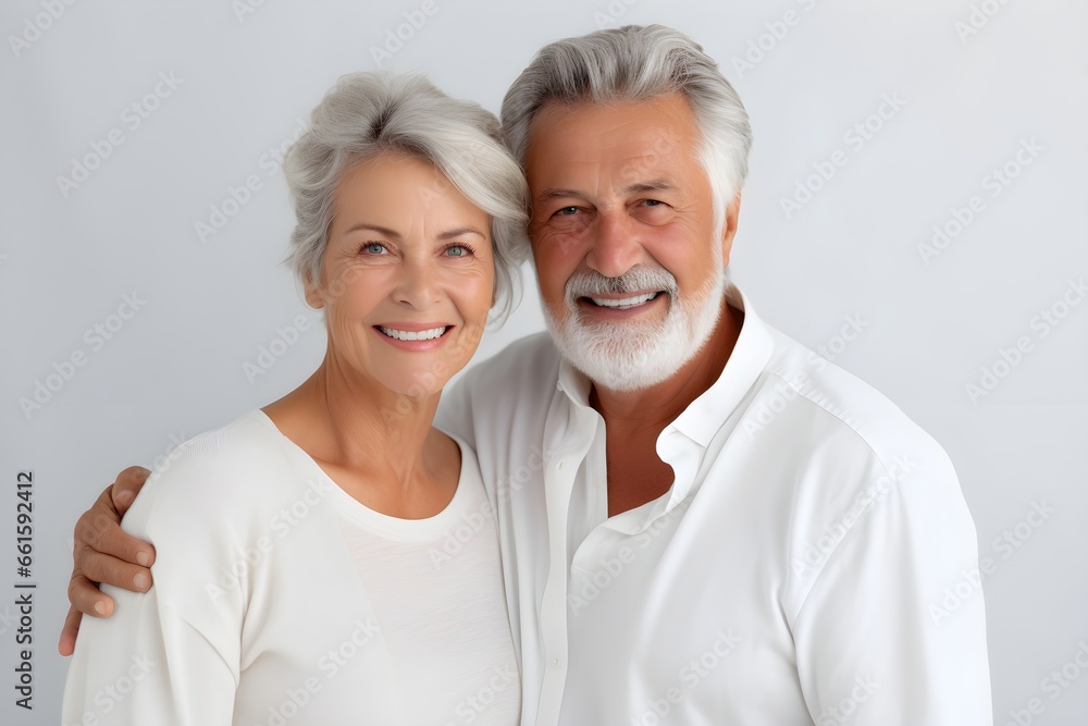portrait of a beautiful mature woman and aged man with natural gray hair, beautiful old age, white color portrait of a beautiful mature woman and aged man with natural gray hair, beautiful old age, white color