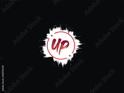 Abstract UP Circle Logo, Minimal UP pu Brush Logo Art