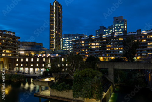 Twilight view of Barbican in City of London  England