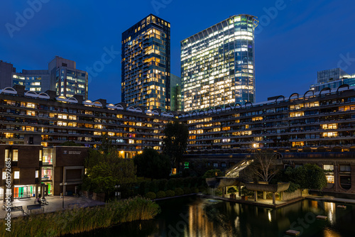 Twilight view of Barbican in City of London, England © Alexey Fedorenko
