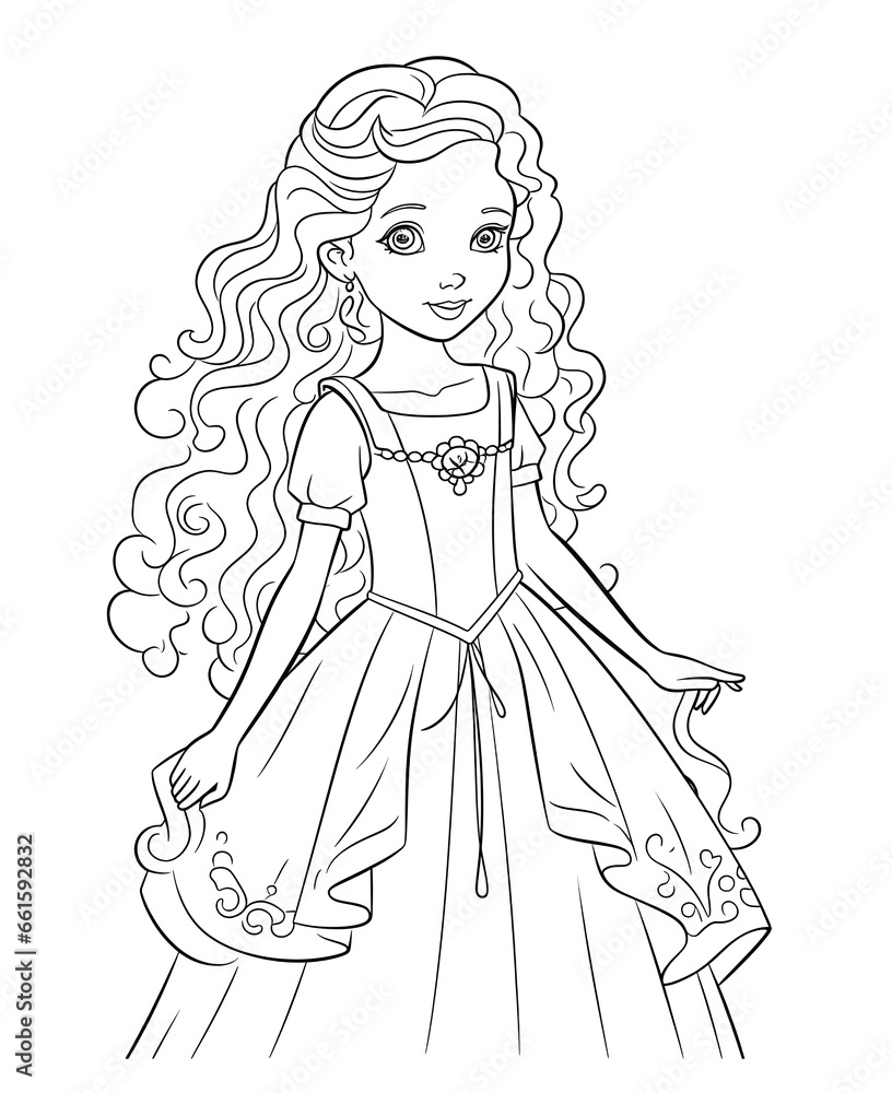 Fototapeta premium Coloring book for children, princess girl character.