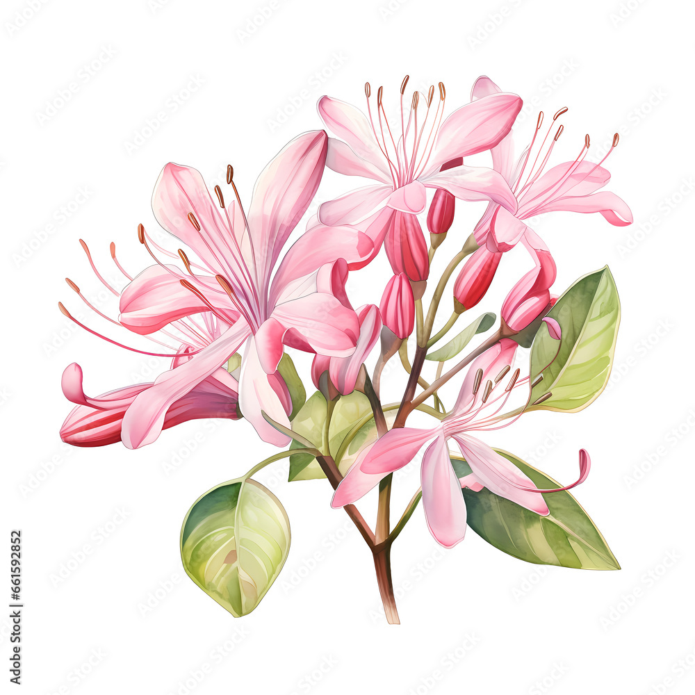 Fototapeta premium Honeysuckle Flower Watercolor Clipart | No Background | Transparent PNG