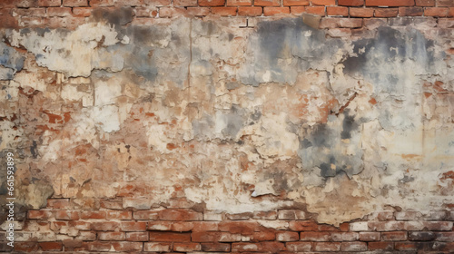 Background texture of an old brick wall with damage caused by weather. 