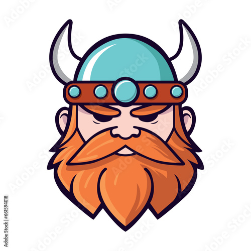 Viking head cartoon style vector illustration, symbol, logo, face with beard graphic template