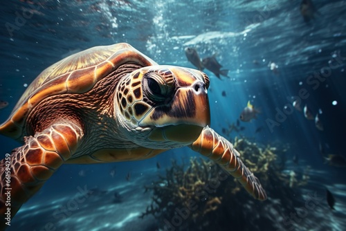 Close up of a turtle under water
