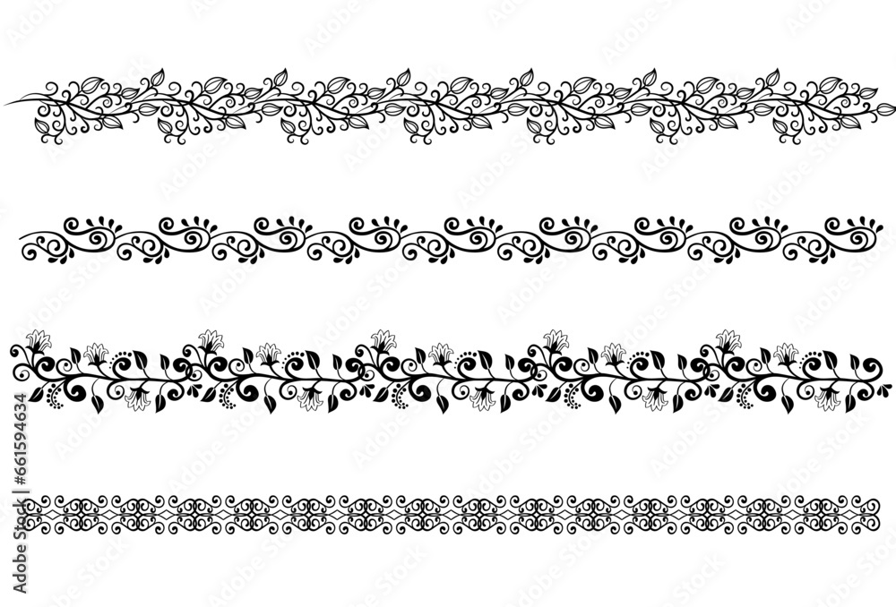 Set of decorative vector floral border elements