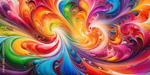 Abstract colorful rainbow fluid of oil paint. Artistic colorful liquid wavy swirl flow pattern of multicolored glossy paint