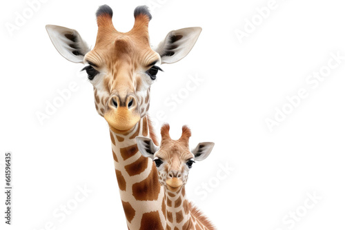 Mother Giraffe Caring for Her Baby on isolated background