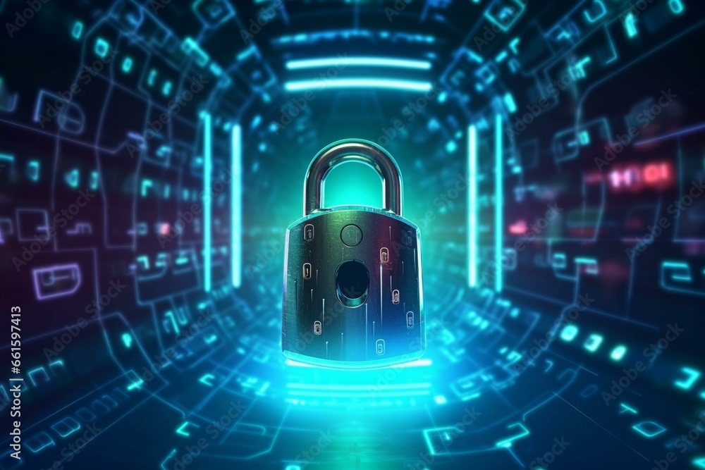 Concept of securing online access and securing network data with password lock. Generative AI Concept of securing online access and securing network data with password lock. Generative AI