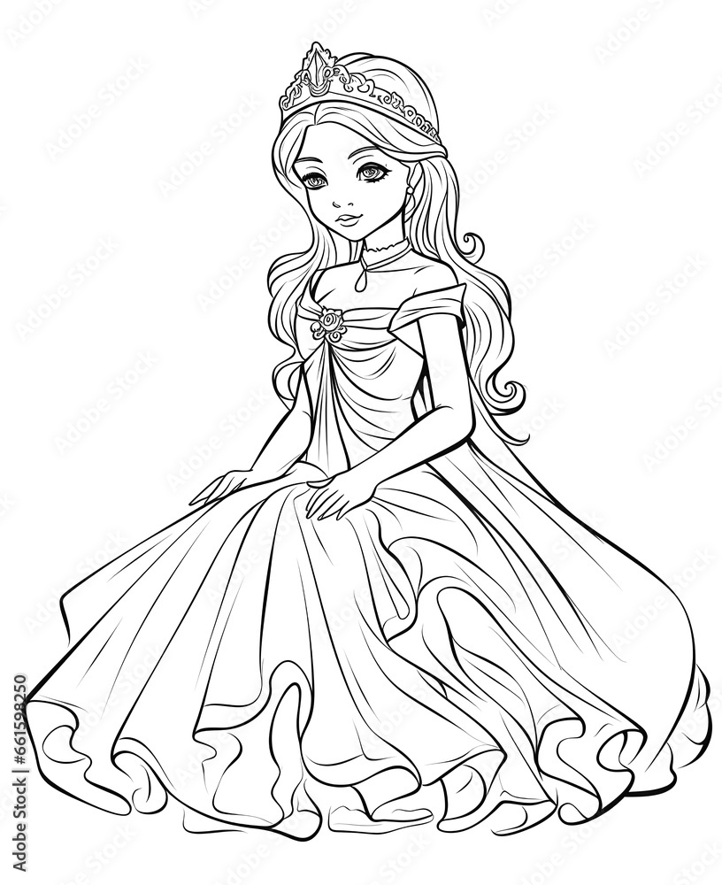 Fototapeta premium Coloring book for children, princess girl character.