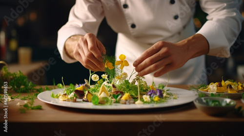 Modern food stylist decorating meal for presentation  generative ai