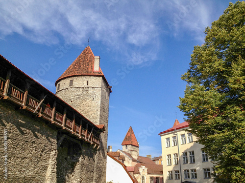 Low angle view of historical city wall in Tallinn  Estonia