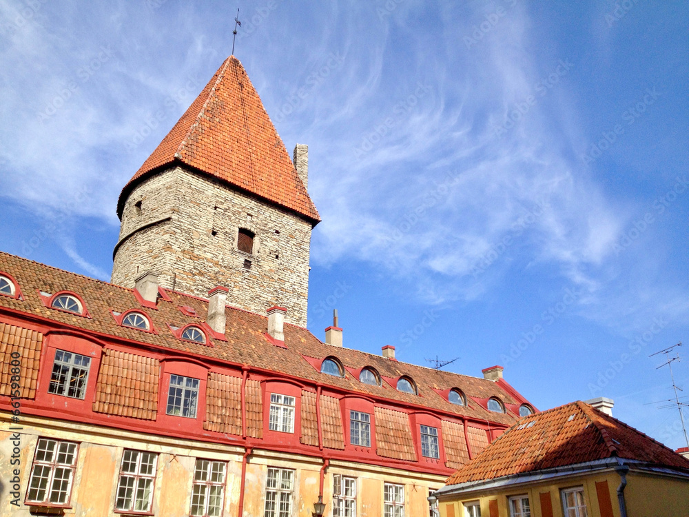 Low angle view of historical buildings in Tallinn, Estonia
