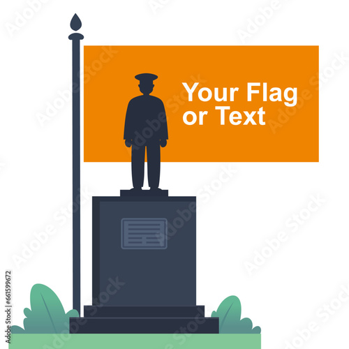 Soldiers memorial tombstone with a flag and editable texts vector illustration, Soldiers memorial statue with a flag stock vector image