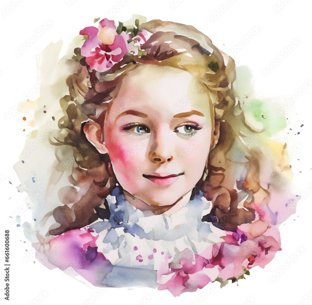 Portret dziewczynki ilustracja - obrazy, fototapety, plakaty 