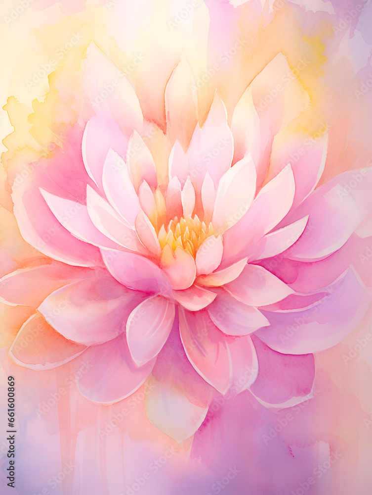 Obraz premium Watercolor illustration of soft pink lotus flower, abstract background 