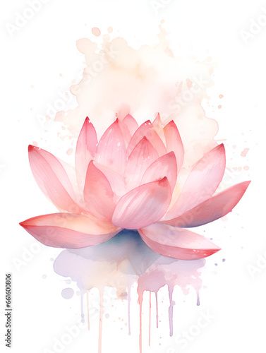Watercolor illustration of soft pink lotus flower, abstract background