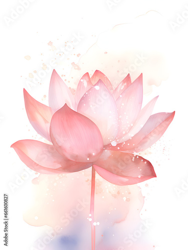 Watercolor illustration of soft pink lotus flower  abstract background 