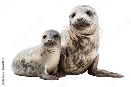 Harbor Seal Mother and Pup on isolated background photo