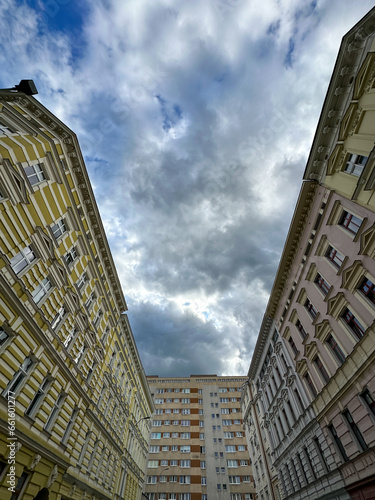 Low angle view of apartment buildings on Slaska in Szczecin, Poland