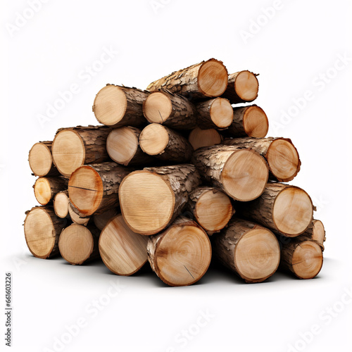 Pile of beech firewood isolated on white background