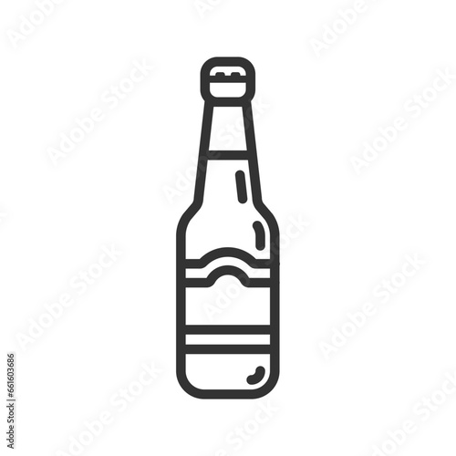 Glass bottle craft beer icon on white background. Alcohol drink symbol. Pub, bar, cold beverage, brewery. Outline style vector illustration.