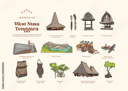 Isolated West Nusa Tenggara Indonesia Landmark Illustration photo