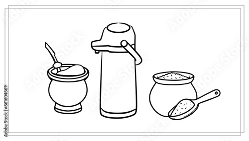 Chimarrao - Traditional mate tea set. Vector ink hand drawn sketch style illustration - Yerba, erva