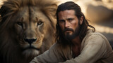 Daniel in the lion's den, Biblical characters, blurred background