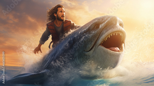 Jonah and the whale, Biblical characters, blurred background photo