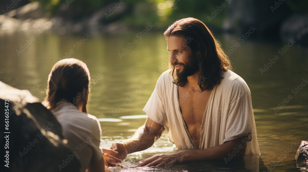 John the Baptist baptizing Jesus, Biblical characters, blurred ...