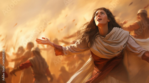 Deborah's song of victory, Biblical characters, blurred background