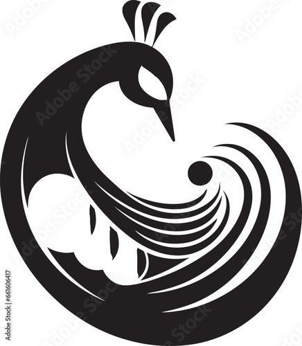 Sapphire Elegance Black Logo Design Regal Reverie Peacock Majesty in Vector