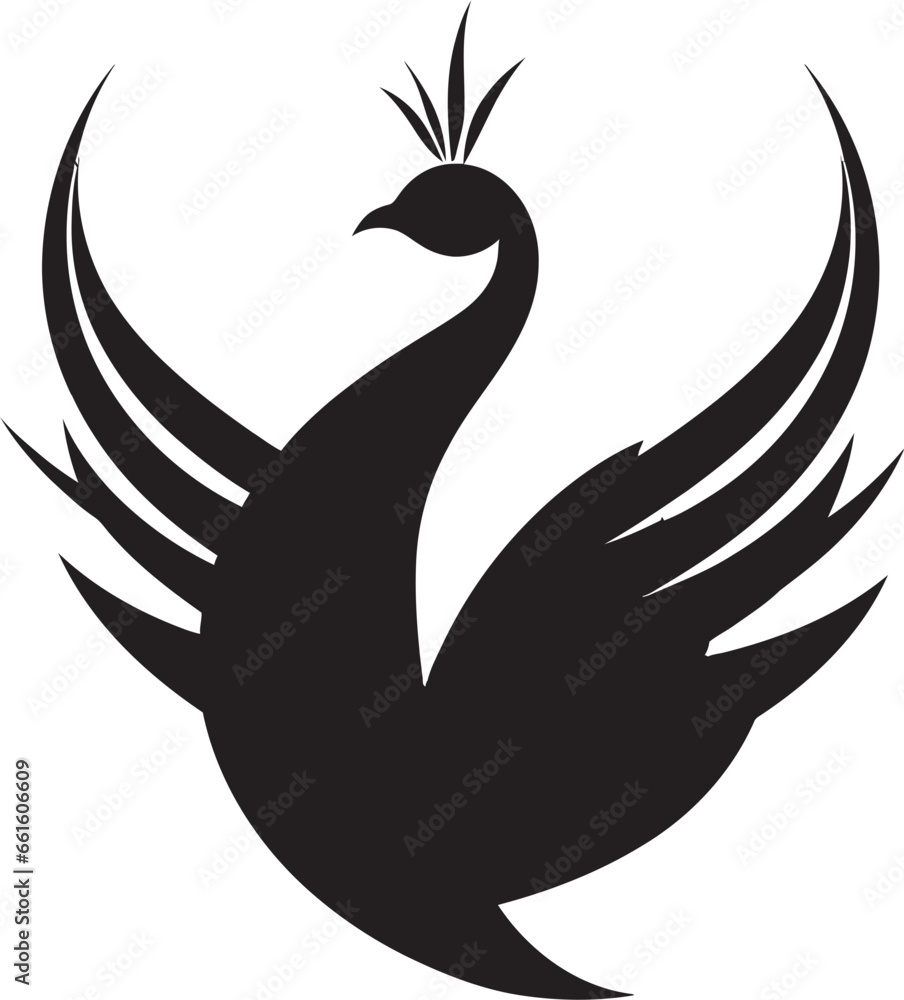 Obraz premium Regal Resplendence Black Peacock Icon Inkwell Beauty Peacock Logo in Black