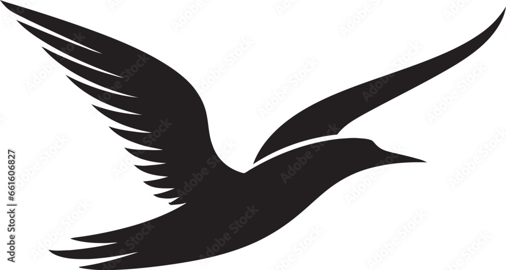 Obraz premium Shadowed Flight Black Seagull Icon in Onyx Inkwell Elegance Seagull Symbol Profile in Vector