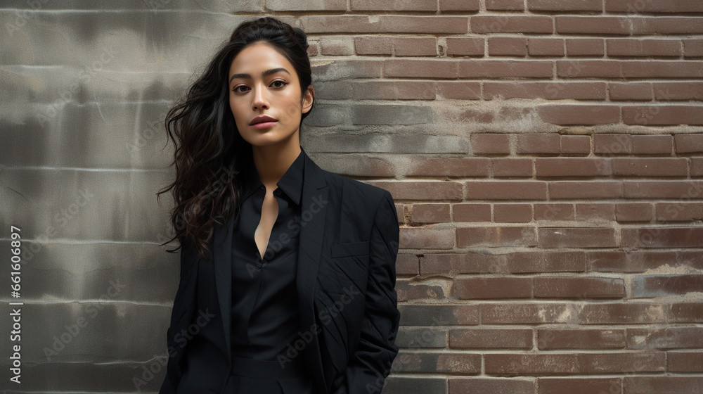 beautiful asian brunette woman in black suit, young japanese or chinese female, studio shot beautiful asian brunette woman in black suit, young japanese or chinese female, studio shot