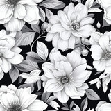 Smoky Black Flowers Botanical Watercolor Seamless Pattern For Print 