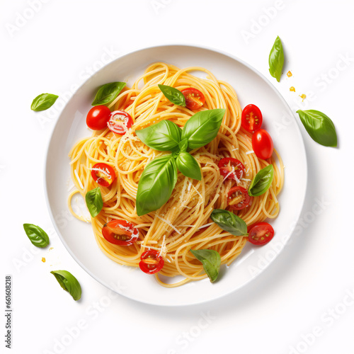 Classical spaghetti with tomato sauce on white background photo