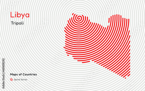 Creative map of Libya, Political map. Tripoli Capital. World Countries vector maps series. Spiral, fingerprint series	
